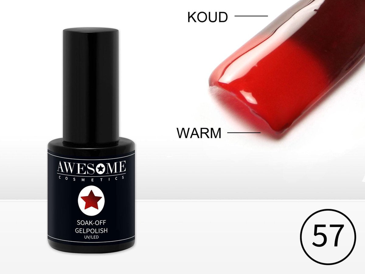 Awesome #57 Thermo Rood – Donker rood/Bordeaux Gelpolish - Gellak - Gel nagellak - UV & LED