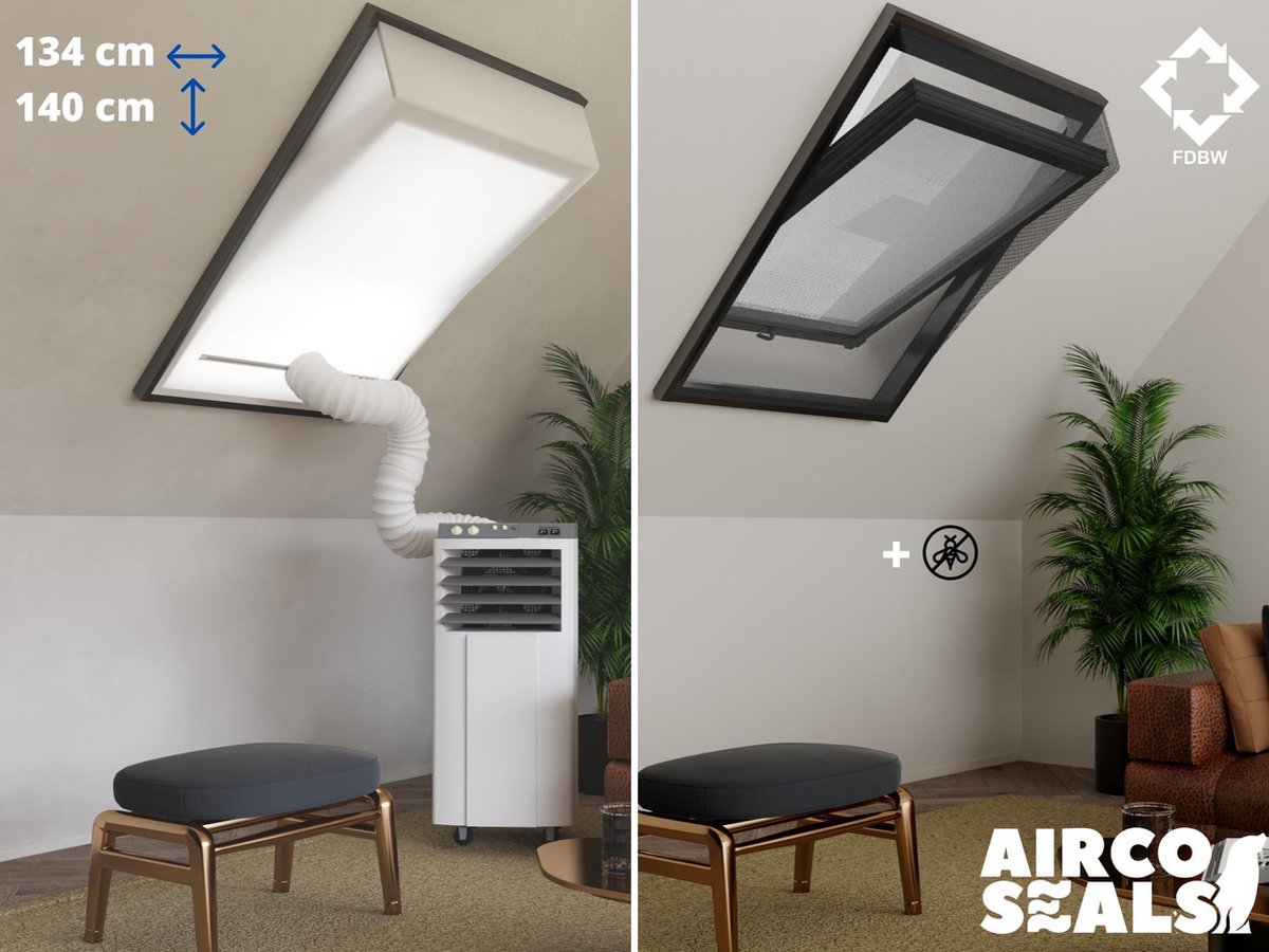 Raamafdichtingskit Mobiele Airco - Met Hor – 134 x 140 cm Velux UK08 | Fakro/Optilight 17 - Airco Slang Afsluiten - Velux Tuimelvenster Oplossing - Dakraam Afdichting