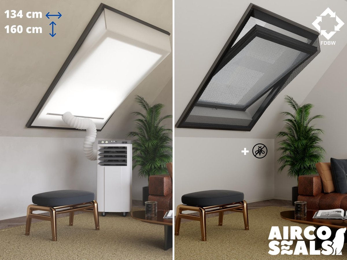 Raamafdichtingskit Mobiele Airco - Met Hor – 134 x 160 cm Velux UK10 | Fakro/Optilight FN - Airco Slang Afsluiten - Velux Tuimelvenster Oplossing - Dakraam Afdichting