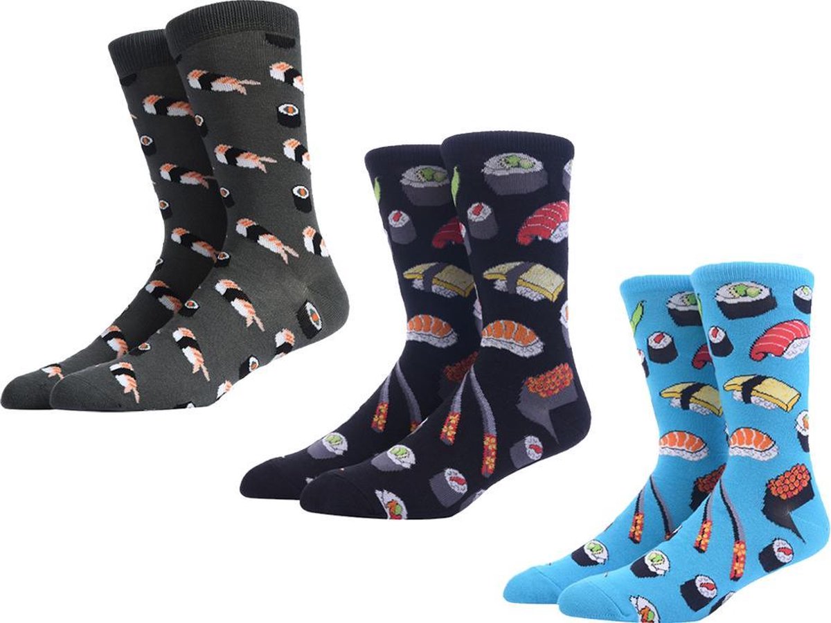 Sushi voordeelpakket - Zwarte sushi sokken - Blauwe sushi sokken - Grijs sushi sokken - One size fits all - Unisex