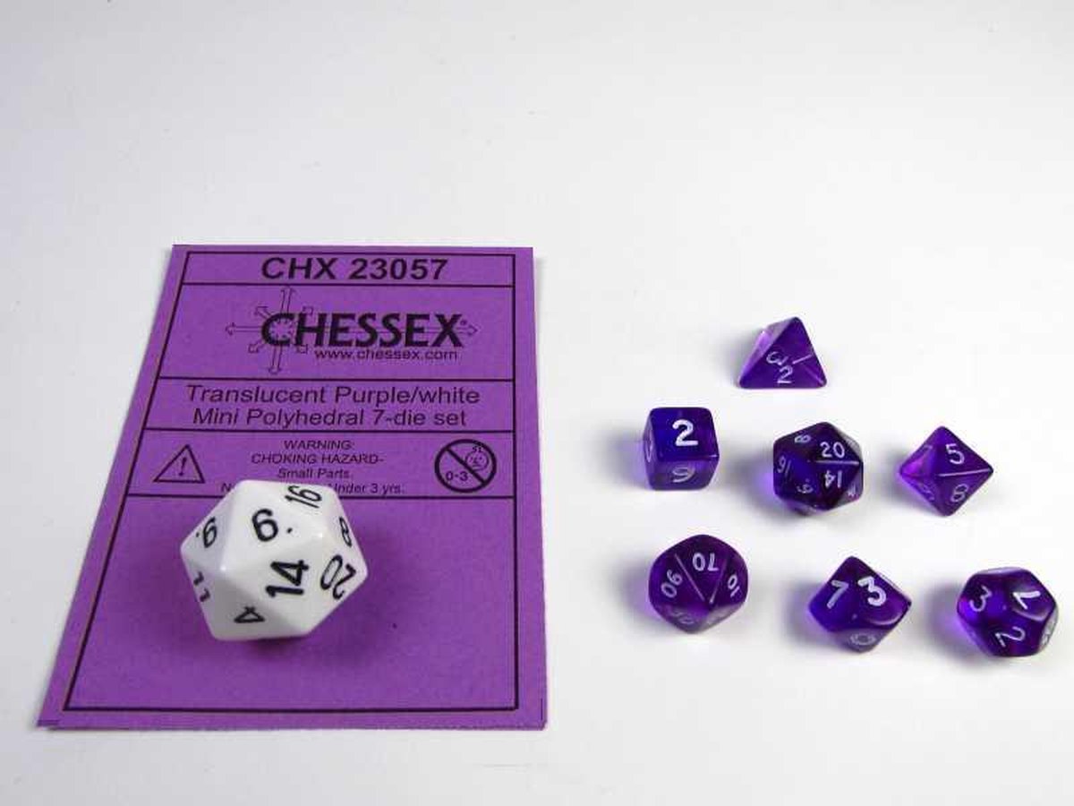 Mini Polydice set - Translucent Purple w/white