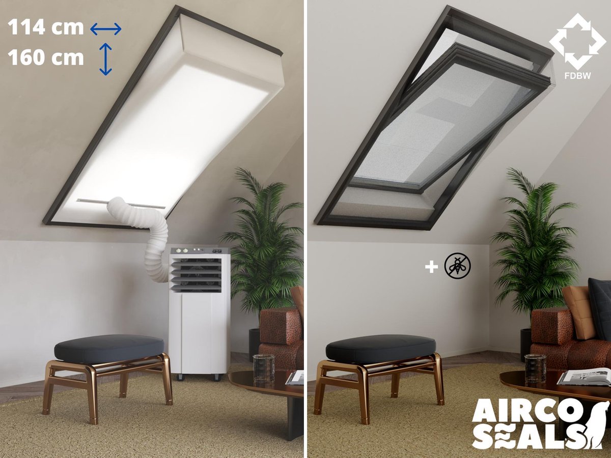 Raamafdichtingskit Mobiele Airco - Met Hor – 114 x 160 cm Velux SK10 | Fakro/Optilight 50 - Airco Slang Afsluiten - Velux Tuimelvenster Oplossing - Dakraam Afdichting