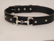 Zwarte leren halsband met paardenbit maat L