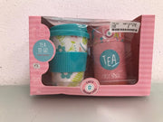 Tea-To-Go - een drinkbeker en een pakje met thee erin - om thee te maken terwijl je onderweg bent