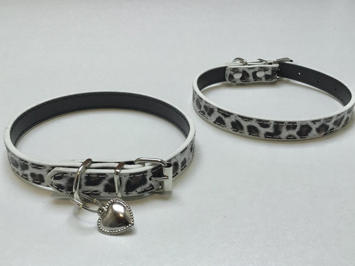 Honden Halsband Panterprint - Honden halsband Leopard - 15 tot 28 CM Halsbreedte - Met Bedel - S