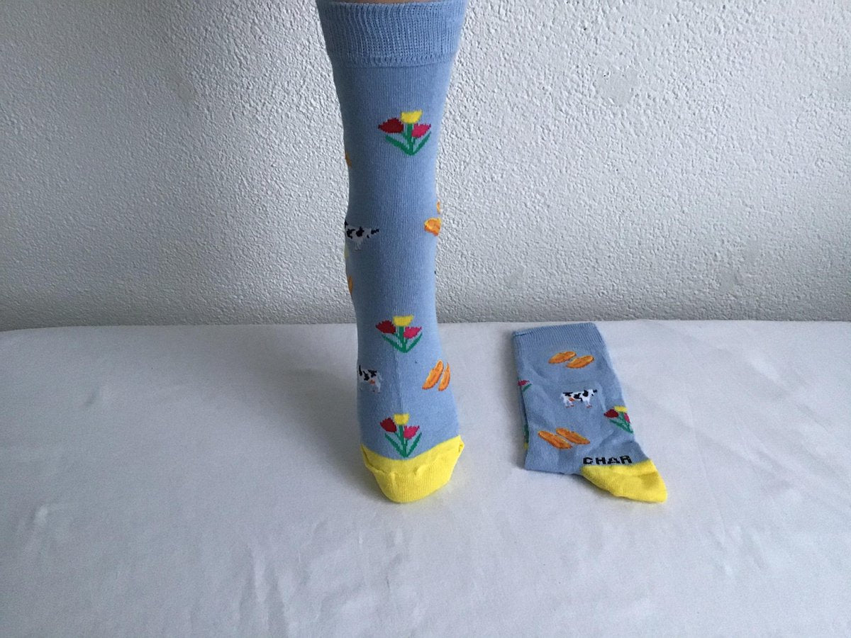 Verjaardag cadeau - Koe sokken - Koe print sokken - 1 Paar katoenen sokken - Aparte sokken - Leuke sokken - Vrolijke sokken - Kleur licht blauw - Maat 36-41