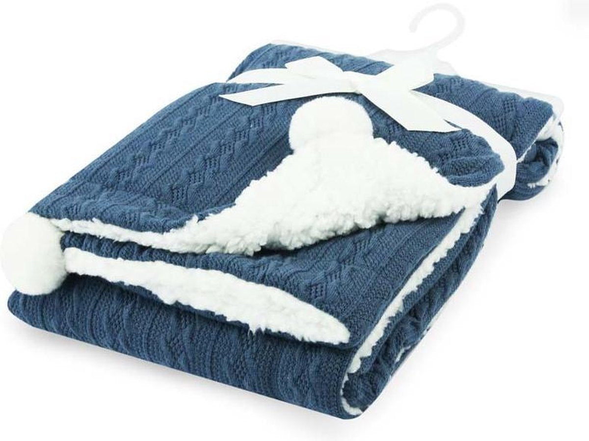 Soft Touch Kabeldeken Pompom 75 X 90 Cm Donkerblauw