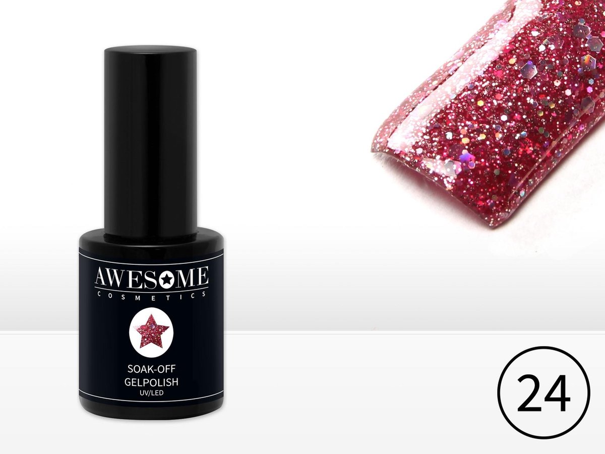 Awesome #24 Roze/Donker met grove glitter Gelpolish - Gellak - Gel nagellak - UV & LED