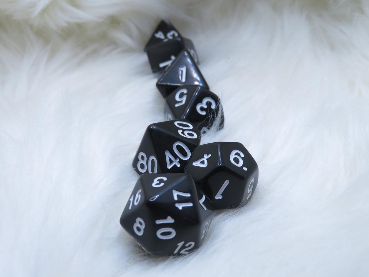Polyset Dice | Dobbelstenen - Set Van 7 Stuks - Zwart Wit Doorzichtig Transparant| Voor D&D en Andere Rollenspellen | Plastic Dobbelstenen Set voor Dungeons and Dragons | Polyhedral Dice Set