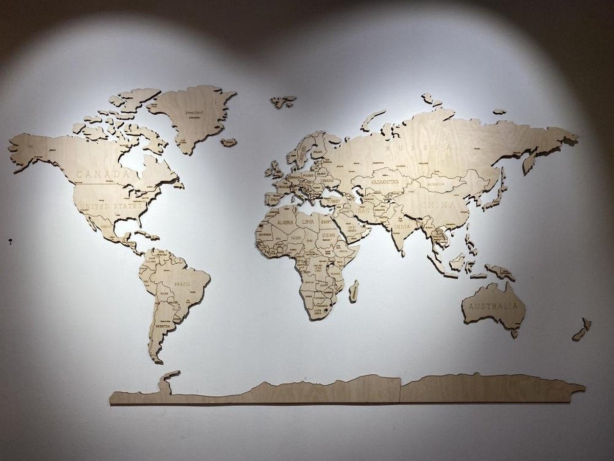 Lay3rD Lasercut - Houten Wereldkaart - Berk - Individuele stukken - 6mm - 220cm x 110cm