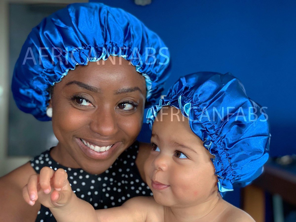 Afabs® Blauwe Satijnen Slaapmuts (Moeder + Dochter / Mommy & Me ) Kinder Hair Bonnet / Haar bonnet van Satijn / Satin bonnet