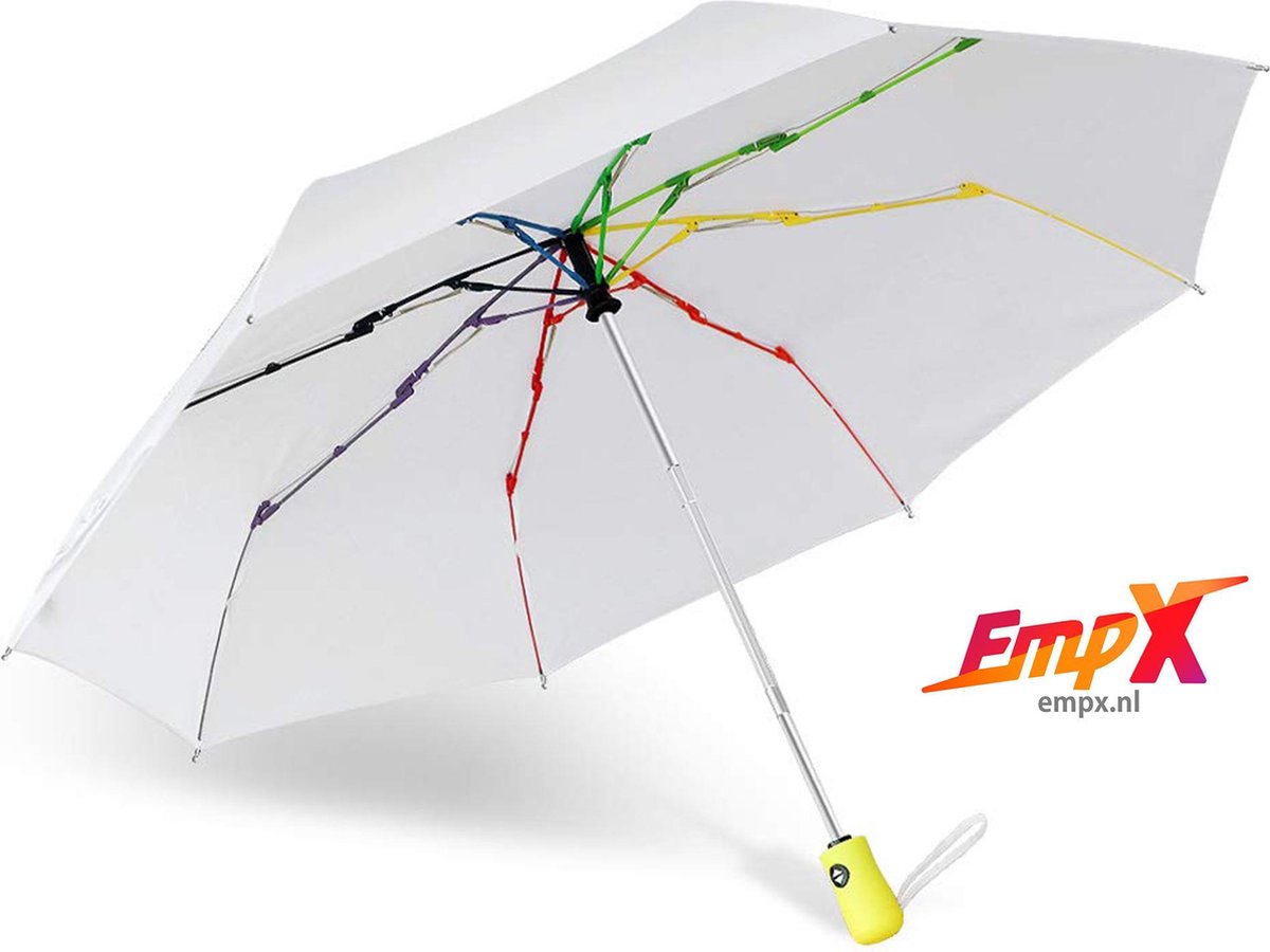 Storm Paraplu Opvouwbaar - Wit - Polsband - Automatisch Uitklapbaar - Tot 100km p/u Windproof - 110 cm - 9 Panelen - Golf Stormparaplu - duurzame paraplu 110cm Incl. UV bescherming - Automatisch uitklapsysteem