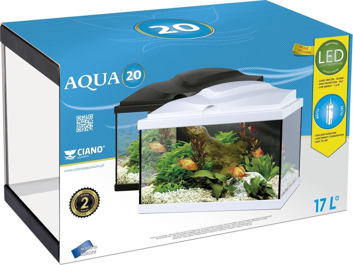 Ciano Aqua 20 Aquarium - 40x 20x31 cm - 17L - Zwart