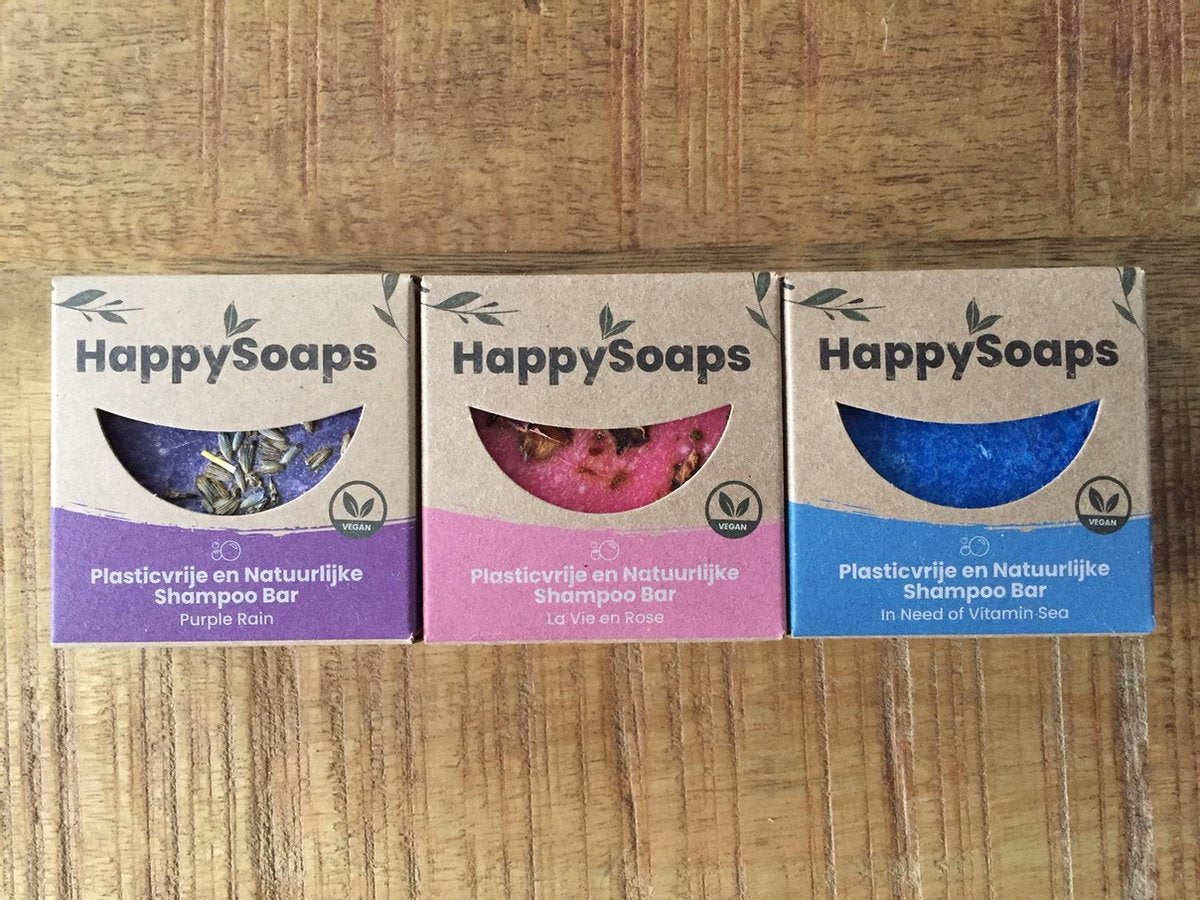 HappySoaps SET Shampoo Bars|Purple Rain - La Vie en Rose - Vitamin Sea (3stuks)