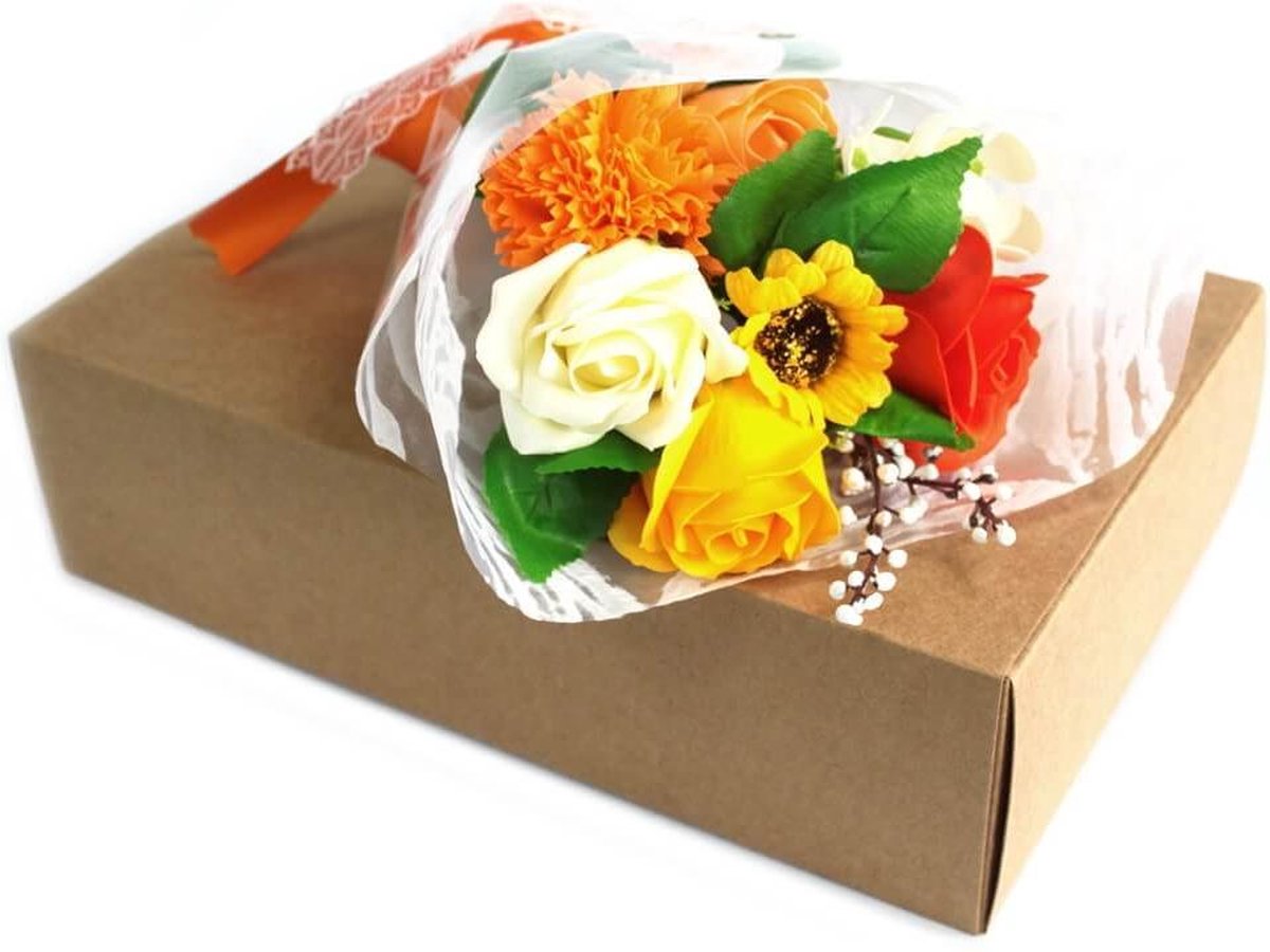 Zeepbloemen Boeket in Box - Oranje