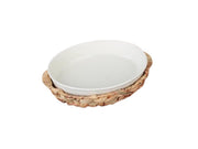 ACR Bianco Perla - Serviesgoed - Ovenkom met Rieten Mand - Porcelain - 25 x40 cm - Wit - Ovaal - OvenPlaat