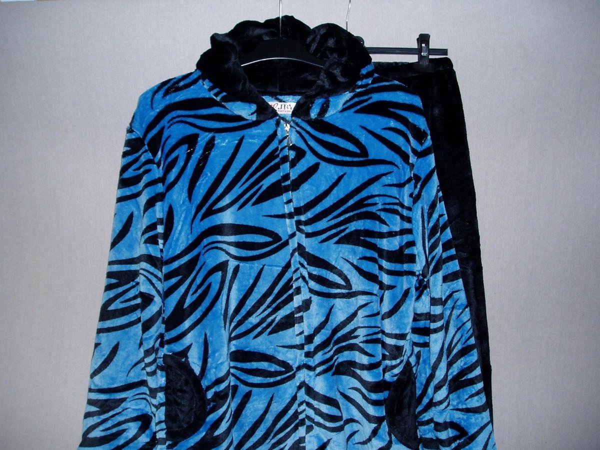 Huispak tijgerprint capuchon zakken lange rits blauw M