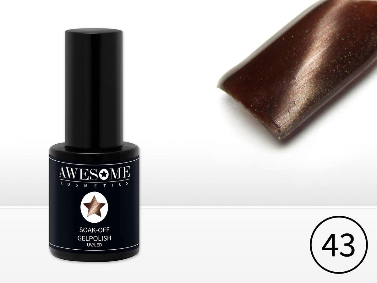 Awesome #43 Cat-Eye  Chique Warm Bruin Magneet - Magnetic Gelpolish - Excl. Cat-Eye Magneet Stick - Gellak - Gel nagellak - UV & LED