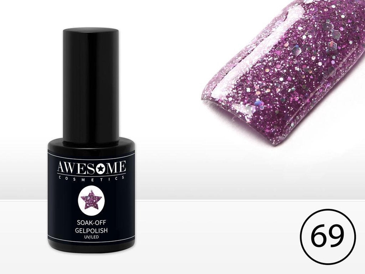 Awesome #68 Paars met Glitter Gelpolish - Gellak - Gel nagellak - UV & LED