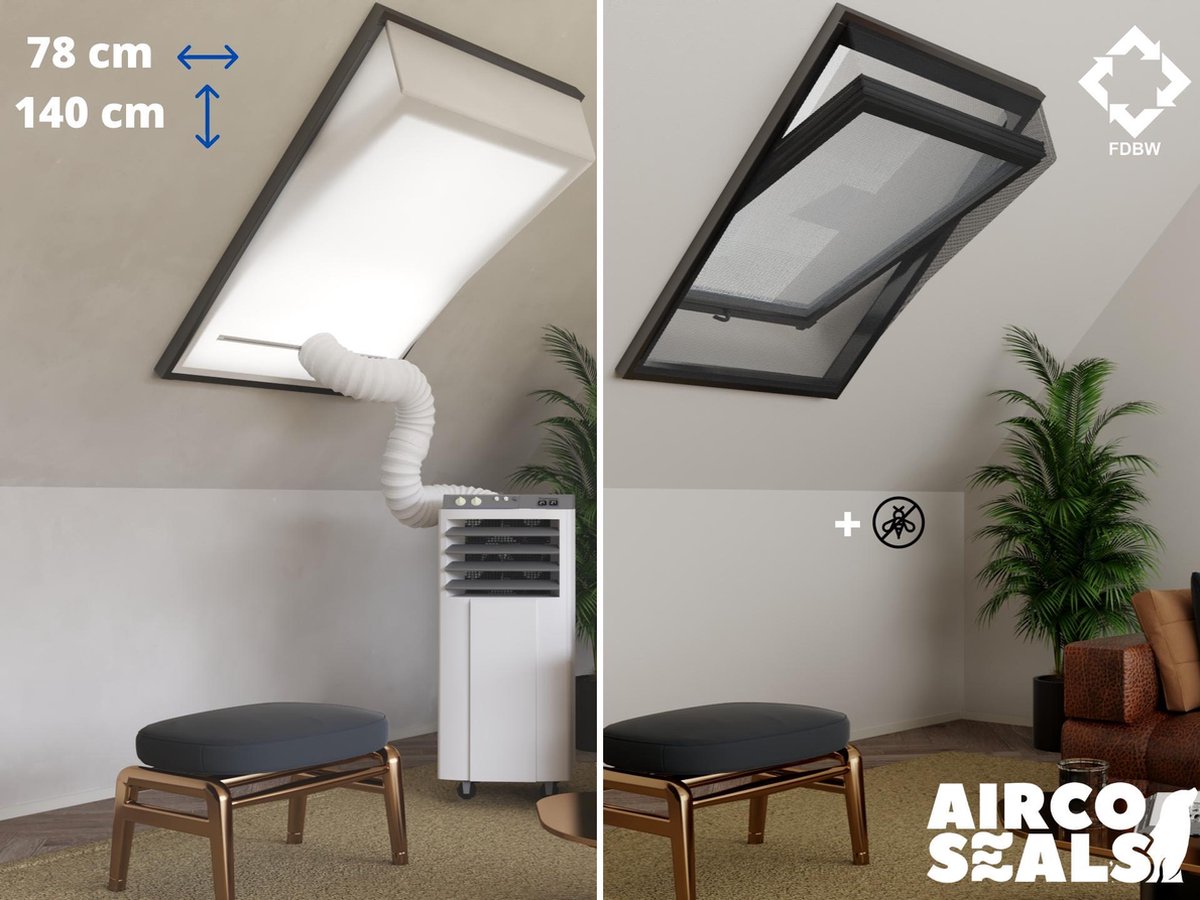 Raamafdichtingskit Mobiele Airco - Met Hor – 78 x 140 cm - Velux MK08 | Fakro/Optilight 07 -  LuXtra M8A - Airco Slang Afsluiten – Velux Tuimelvenster Oplossing - Dakraam Afdichting