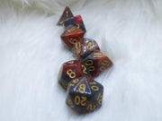Polyset Dice | Dobbelstenen - Set Van 7 Stuks - Rood Zwart Marmer Parelmoer Goud | Voor D&D en Andere Rollenspellen | Plastic Dobbelstenen Set voor Dungeons and Dragons | Polyhedral Dice Set