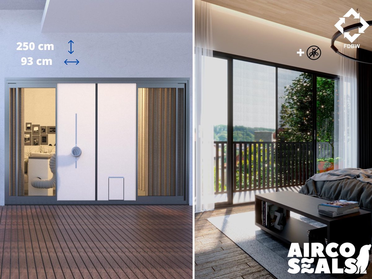 Deurafdichtingskit Mobiele Airco - Met Hor - 250 x 93 CM - Met Honden/Kattenluik - Luxe Uitvoering - Magneetsluiting - Airco Slang Afsluiten - Deur Afdichting