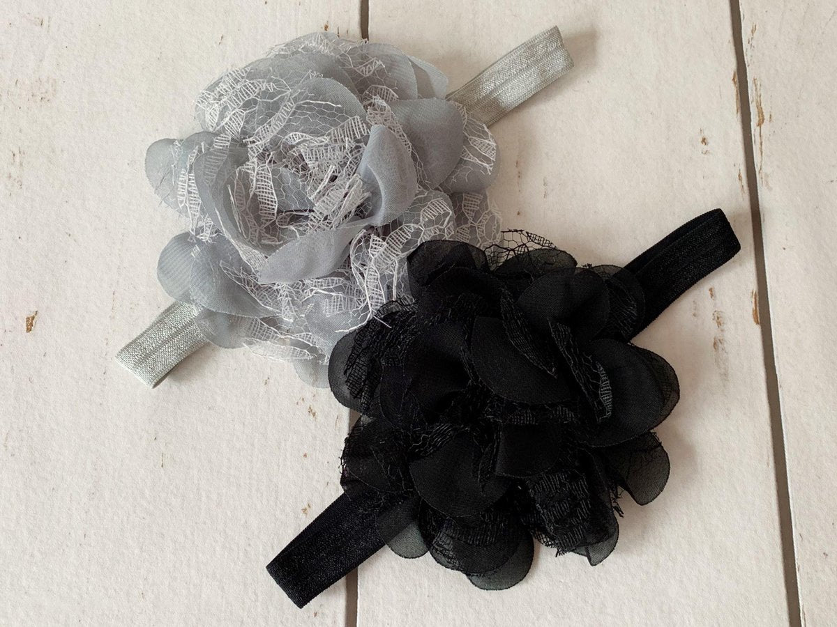 MixG  | 2 Haarbandjes - bloemen | Zwart en Grijs