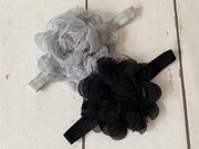 MixG  | 2 Haarbandjes - bloemen | Zwart en Grijs
