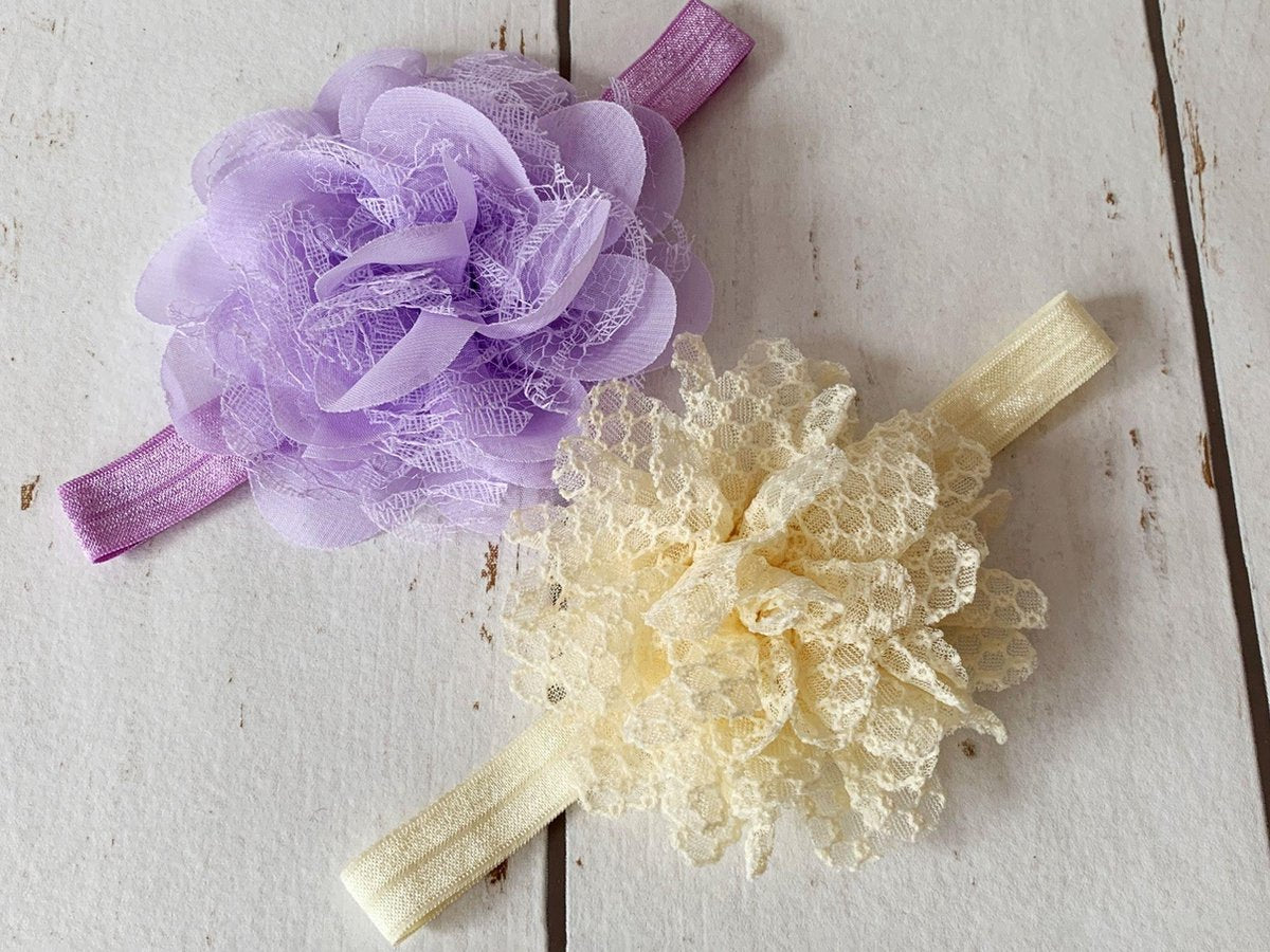 MixG  | 2 Haarbandjes - bloemen | Crème en Lila