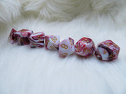 Polyset Dice | Dobbelstenen - Set Van 7 Stuks - Rood Wit Marmer Transparant Doorzichtig Goud| Voor D&D en Andere Rollenspellen | Plastic Dobbelstenen Set voor Dungeons and Dragons | Polyhedral Dice Set