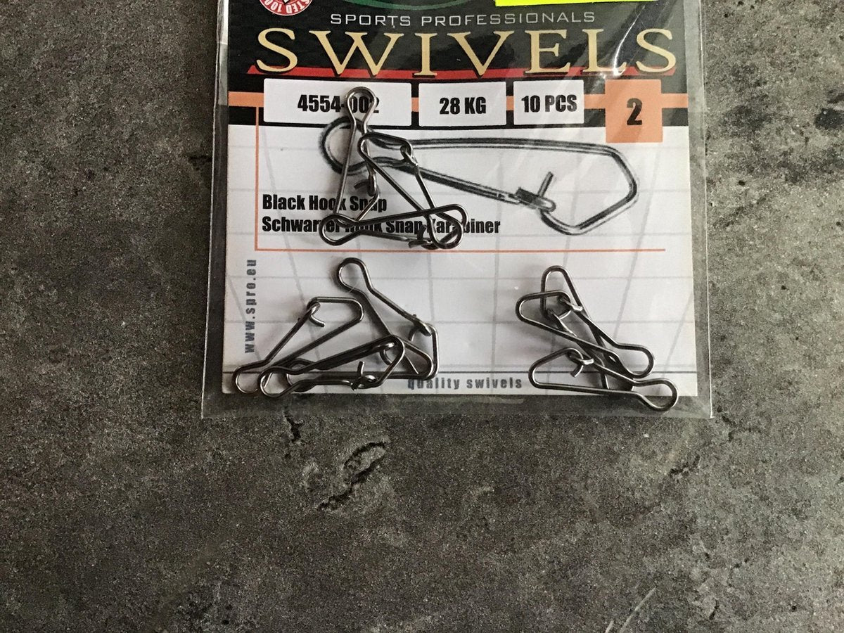 Spro - black hook snap - swivels - 10 stuks - 28 kg - maat 2