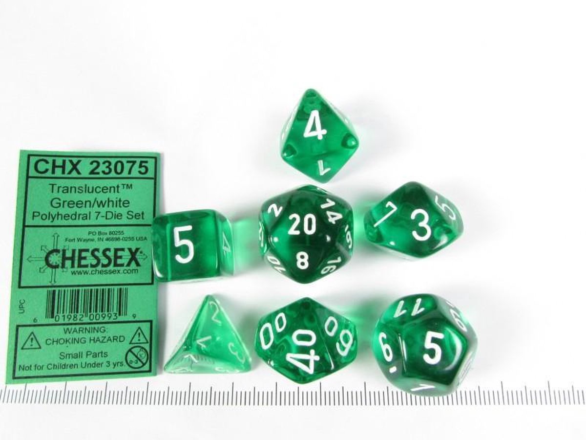 Chessex Translucent Green w/white polydice set