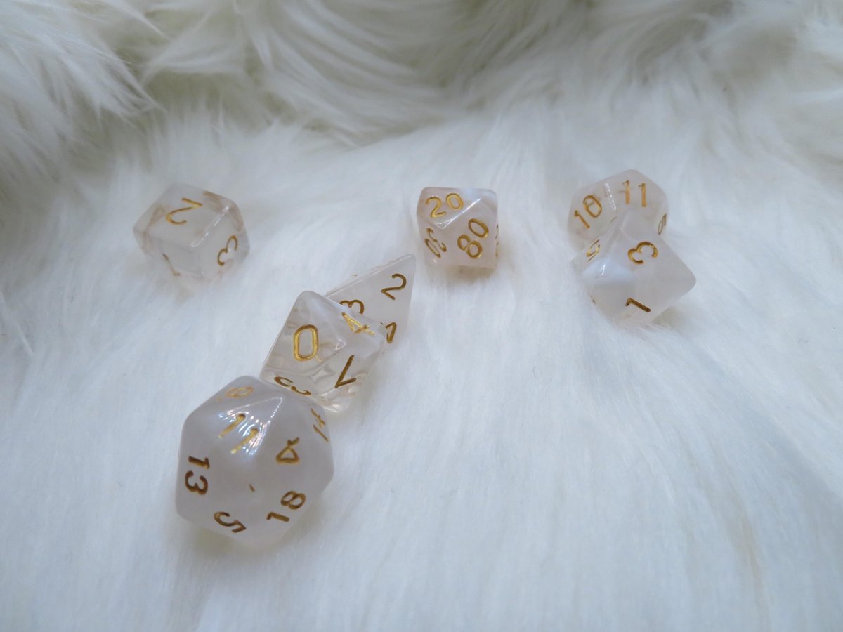 Polyset Dice | Dobbelstenen - Set Van 7 Stuks - Wit Doorzichtig Transparant Goud | Voor D&D en Andere Rollenspellen | Plastic Dobbelstenen Set voor Dungeons and Dragons | Polyhedral Dice Set