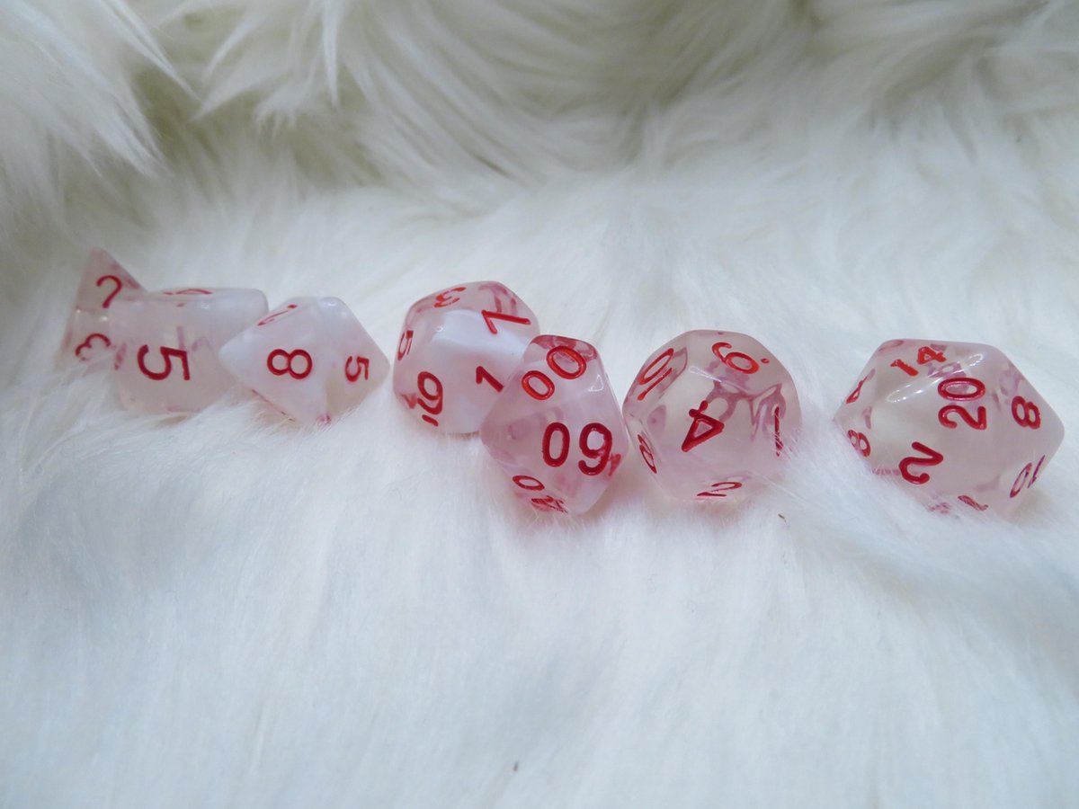Polyset Dice | Dobbelstenen - Set Van 7 Stuks - Wit Doorzichtig Transparant Rood| Voor D&D en Andere Rollenspellen | Plastic Dobbelstenen Set voor Dungeons and Dragons | Polyhedral Dice Set