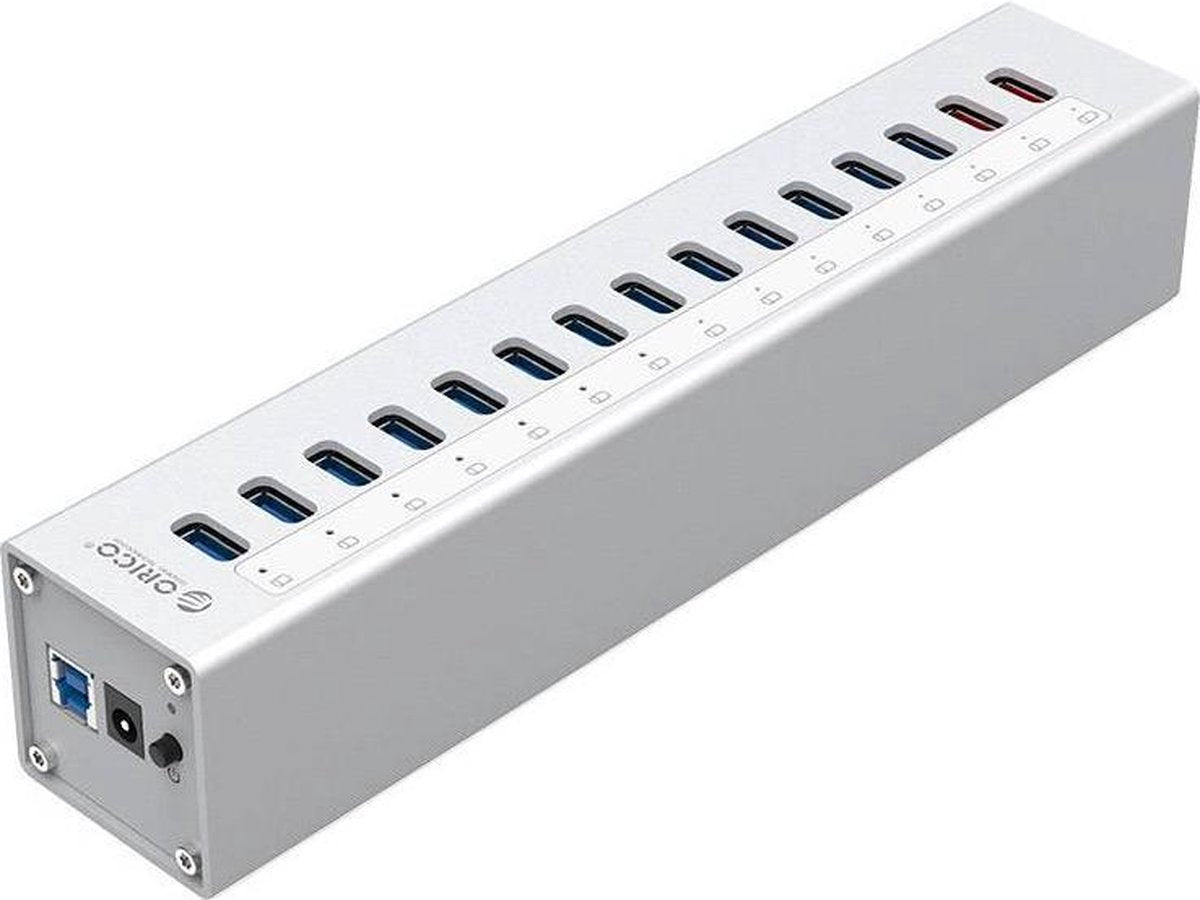 Orico - Aluminium multi USB 3.0 hub met 15 poorten en extra stroom adapter 13x USB 3.0 en 2X USB Charging - Zilver