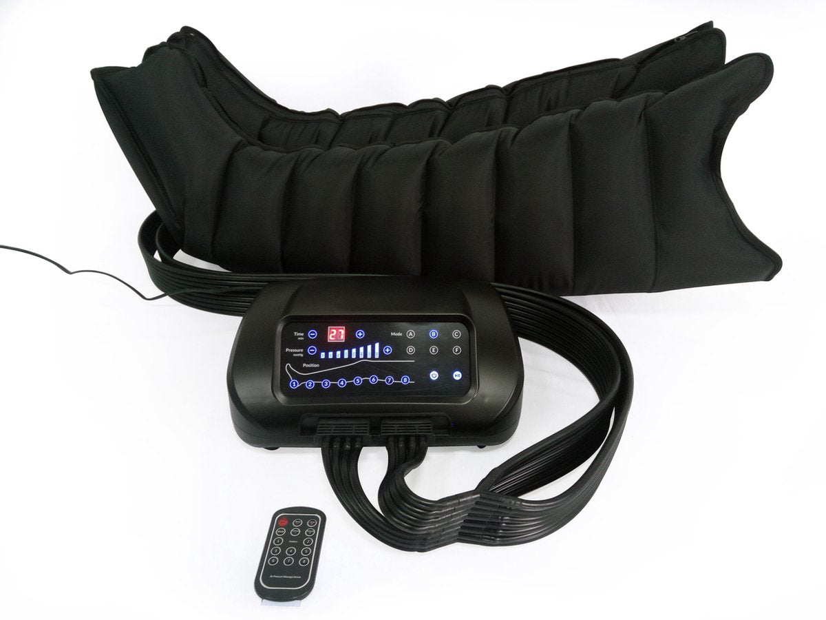 Vita 8 Premium massageapparaat met beenmanchetten voor thuisgebruik. Compressie massage met 8 luchtkamers en 6 massage programma's. Druk en tijd eenvoudig in te stellen.