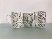 Mokken - 3 stuks - wit met bloemetjes als opdruk - 300ml