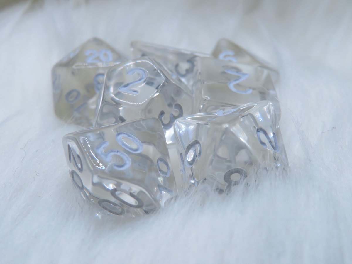 Polyset Dice | Dobbelstenen - Set Van 7 Stuks - Wit Doorzichtig Transparant| Voor D&D en Andere Rollenspellen | Plastic Dobbelstenen Set voor Dungeons and Dragons | Polyhedral Dice Set