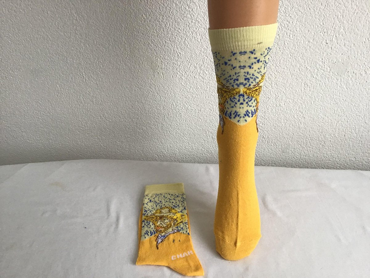 Verjaardag cadeau - Van Gogh - Vincent van Gogh - Van Gogh Sokken - Aparte sokken - Leuke sokken - Kunst sokken - zelfportret met Strohoed - 1 Paar katoenen sokken - Maat 36-41
