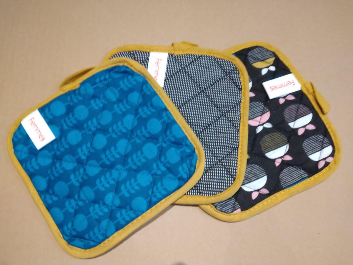 BS - Pannenlap - Pannenlap set - 3 Delige Pannenlapset - Blauw - Grijs Gestipt - Patroon