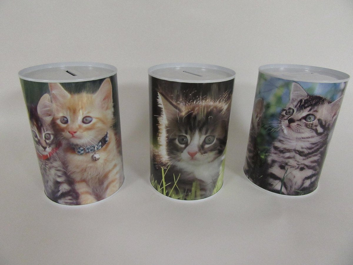 Spaarpot van blik / geldblik poezen set van 3
