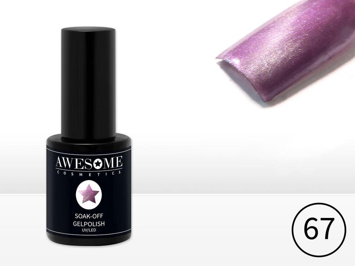 Awesome #67 Cat-Eye Paars - Lila Magneet - Magnetic Gelpolish Excl. Cat-Eye Magneet Stick- Gellak - Gel nagellak - UV & LED