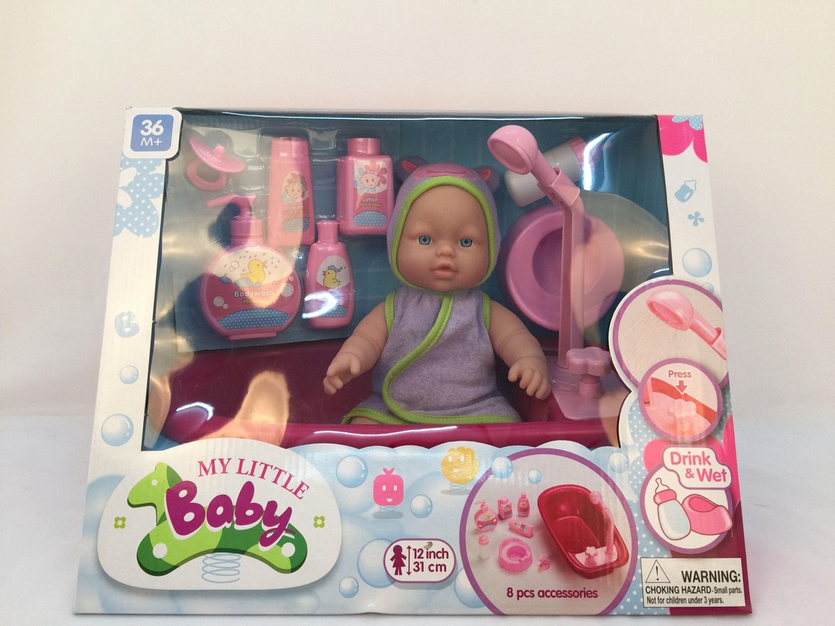 My Little Baby Badpopje met Bad en Accessoires - 31 Cm