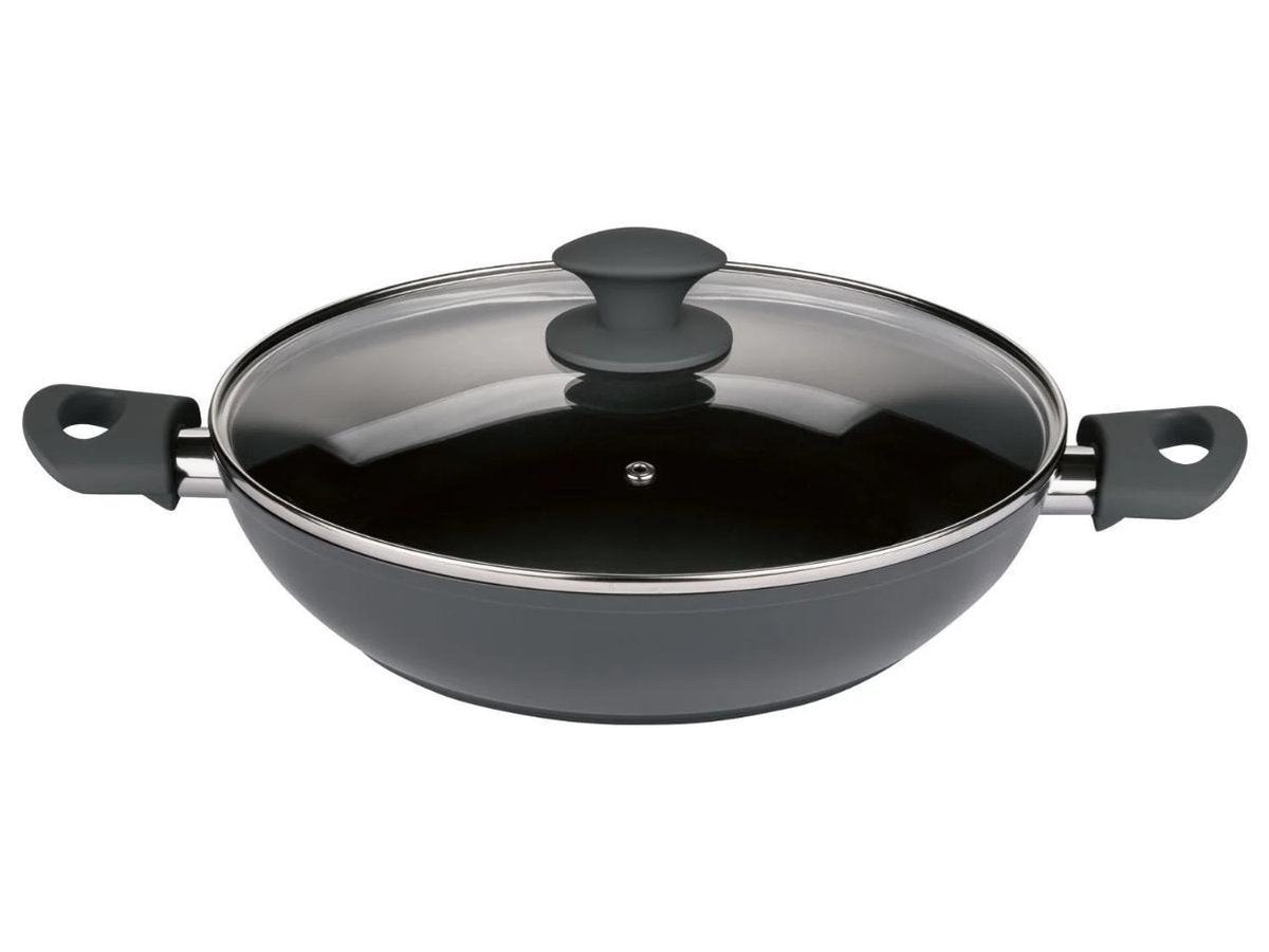 Ernesto Aluminium serveerpan Ø28 cm - Grote hapjespan met innovatieve ILAG® Ultimate HL anti-aanbaklaag met keramisch versterkte coating - Grijs