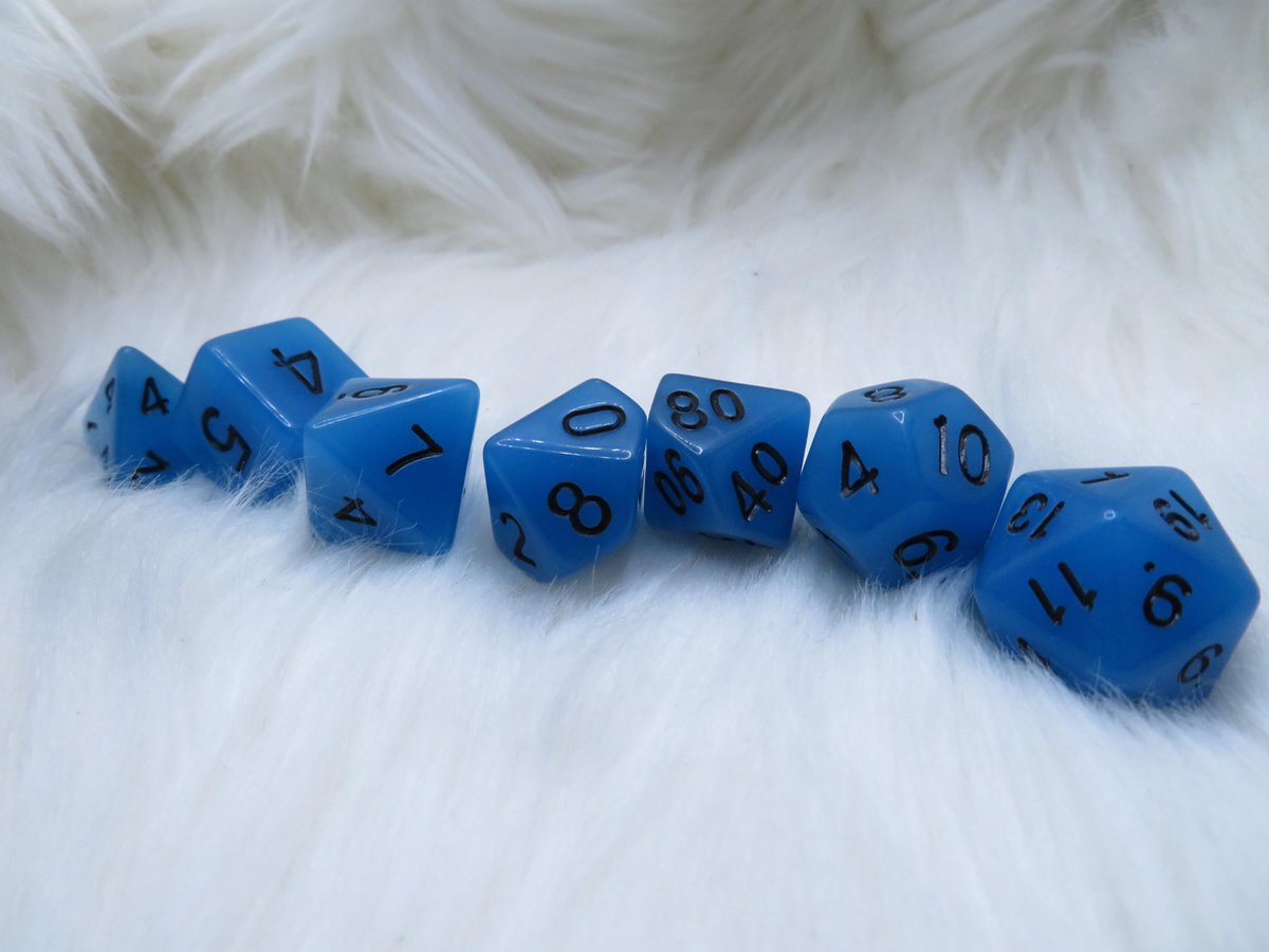 Polyset Dice | Dobbelstenen - Set Van 7 Stuks - Blauw Groen Glow in the Dark Zwart| Voor D&D en Andere Rollenspellen | Plastic Dobbelstenen Set voor Dungeons and Dragons | Polyhedral Dice Set