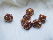 Polyset Dice | Dobbelstenen - Set Van 7 Stuks - Bruin Marmer Parelmoer Wit | Voor D&D en Andere Rollenspellen | Plastic Dobbelstenen Set voor Dungeons and Dragons | Polyhedral Dice Set