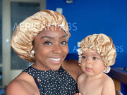 Afabs® Kaki Satijnen Slaapmuts (Moeder + Dochter / Mommy & Me ) Kinder Hair Bonnet / Haar bonnet van Satijn / Satin bonnet