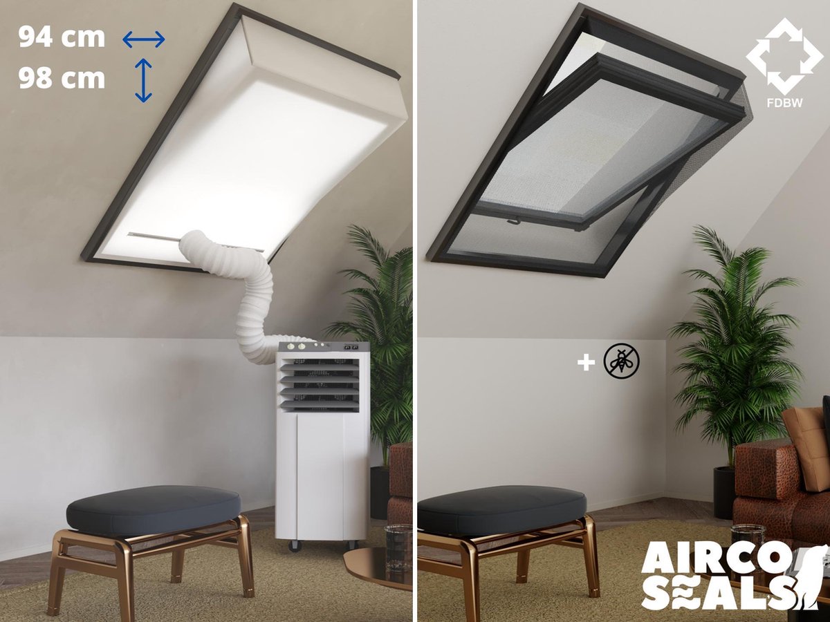 Raamafdichtingskit Mobiele Airco - Met Hor – 94 x 98 cm Velux PK04 | Fakro/Optilight 15 | Roto 09/09 - Dakraam - Airco Slang Afsluiten – Velux Tuimelvenster Oplossing - Dakraam Afdichting