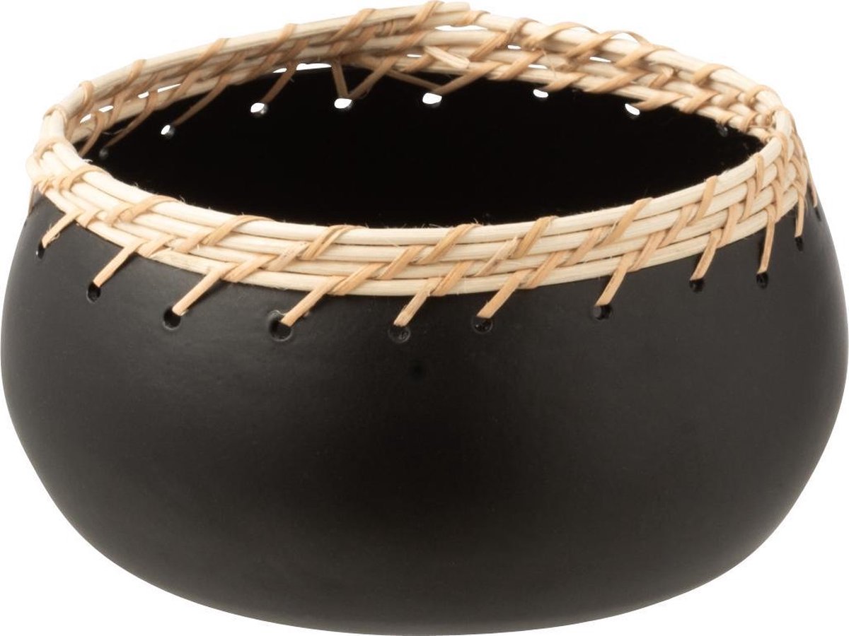 J-Line Kom Rond Decoratief Metaal/Rattan Zwart Small