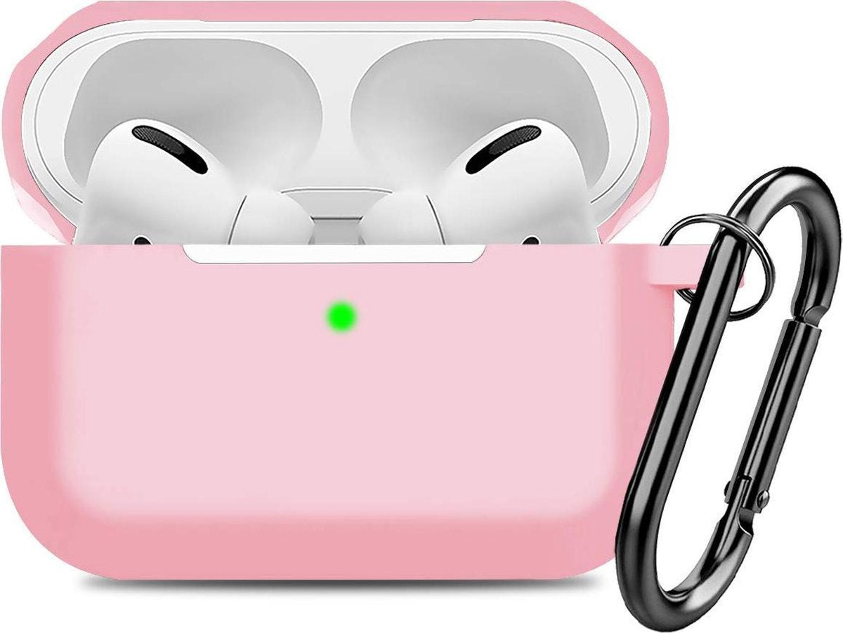 Airpods Pro Case - Siliconen Hoesje met Clip - Lichtroze